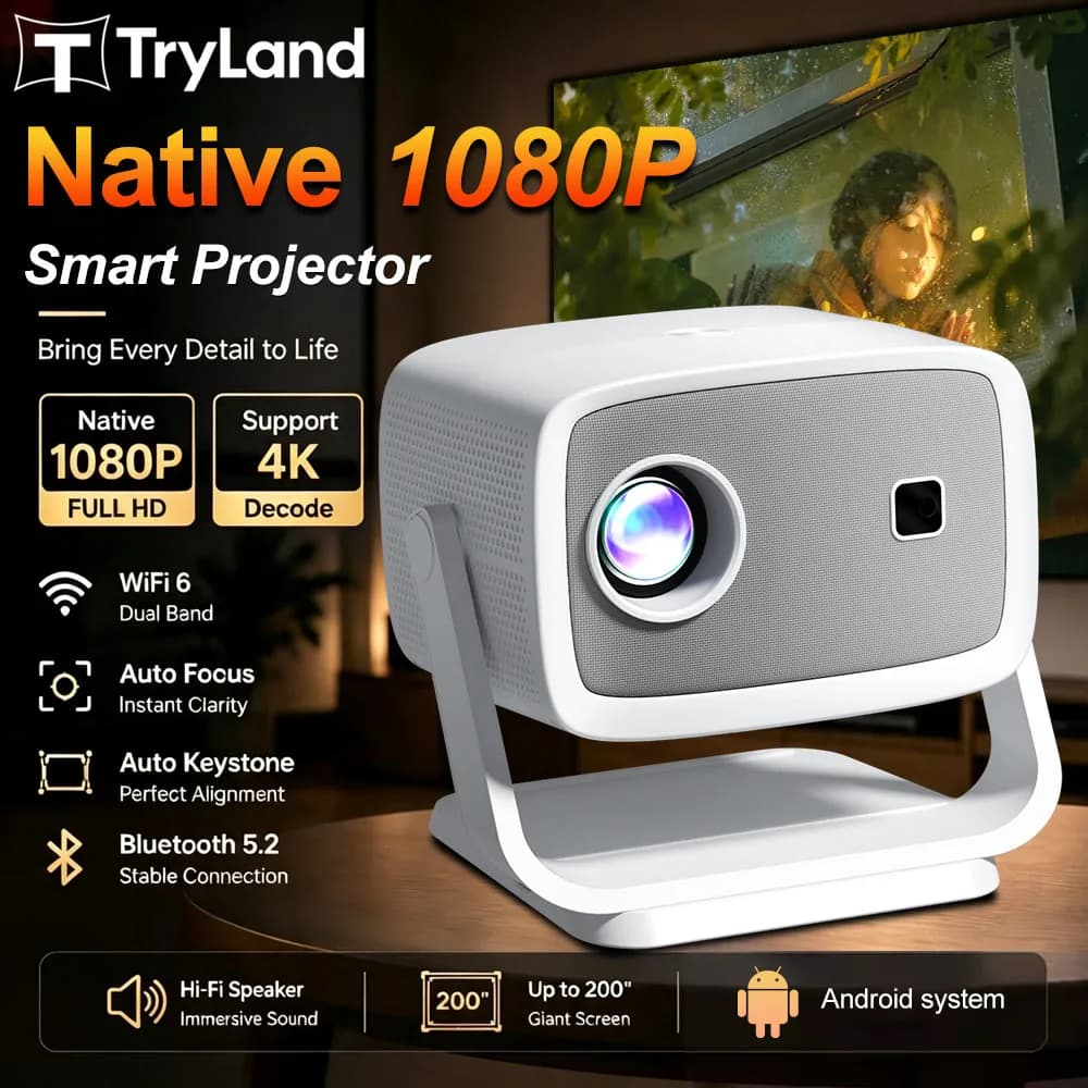 Smart Home Theater Portable Projector Native 1080P 4K Full HD Projection Built Bluetooth WiFi Android Wireless Screen Mirroring