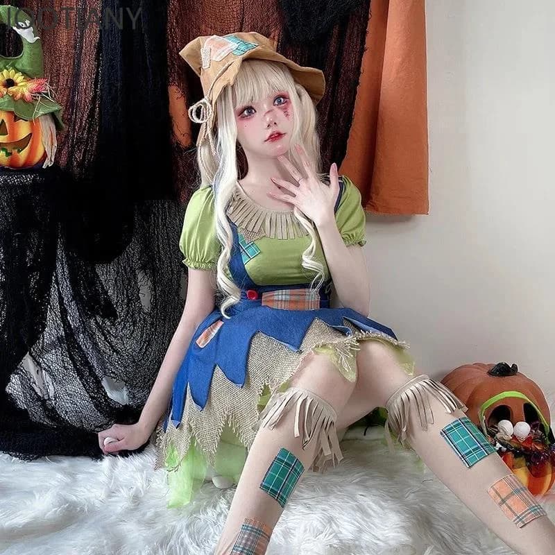 Anime giapponese Masquerade Strega Cosplay Spaventapasseri Goth Cute Lolita Girl Student Party Outfit Halloween Cosplay Costume da clown Nuovo
