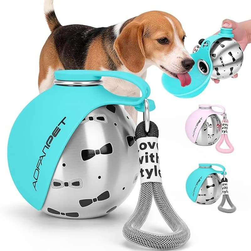 Bottiglia d'Acqua Portatile per Cani in Acciaio Inox, Dispenser d'Acqua da Viaggio per Gatti con Ciotola, Bottiglia Antigoccia per Cuccioli per Passeggiate ed Escursioni