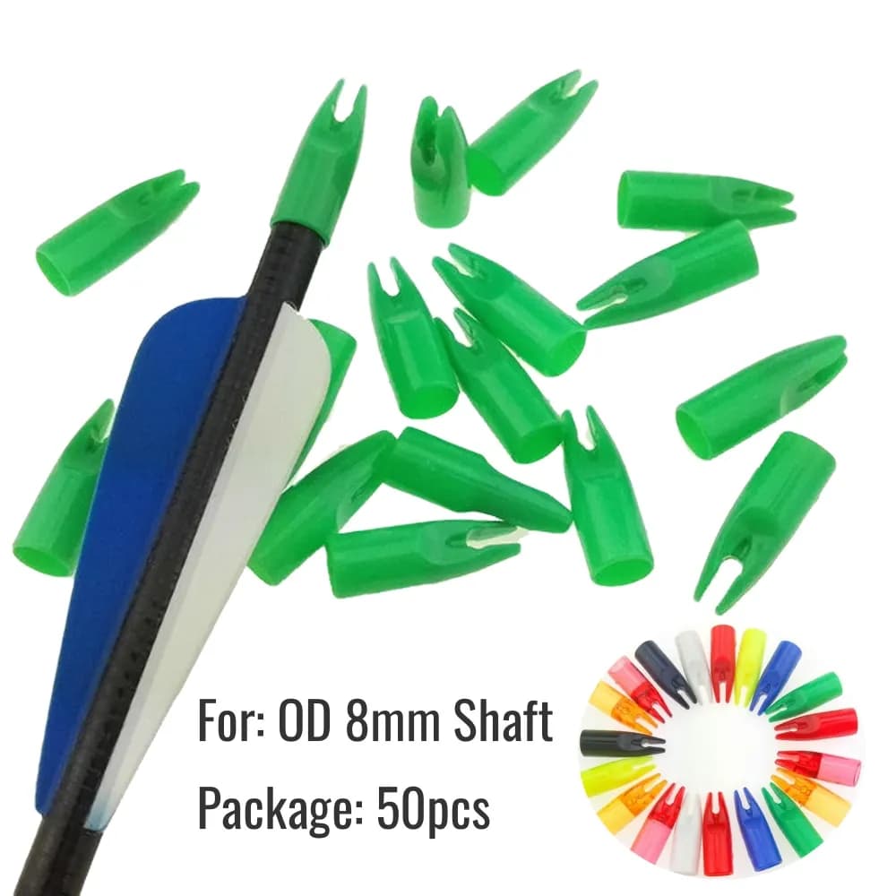 50cps Arrow Nocks for OD 8mm Shaft Bow Archery DIY Arrow Tails Wood Carbon Bamboo Fibreglass Rod Targeting Shooting Hunting