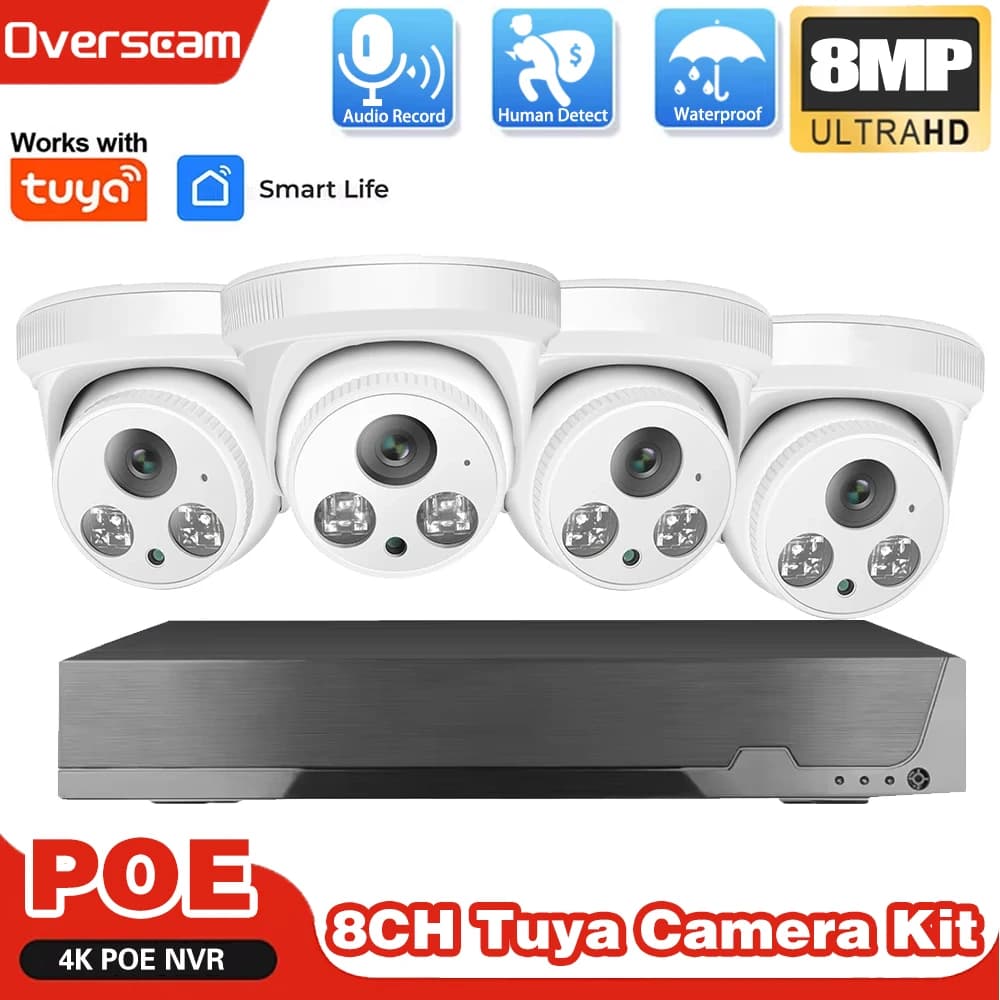 Tuya 8MP 4K POE Dome CCTV Kit sistema Smartlife Sorveglianza Sicurezza Telecamera IP esterna Set Monitoraggio stradale domestico 8CH Video NVR