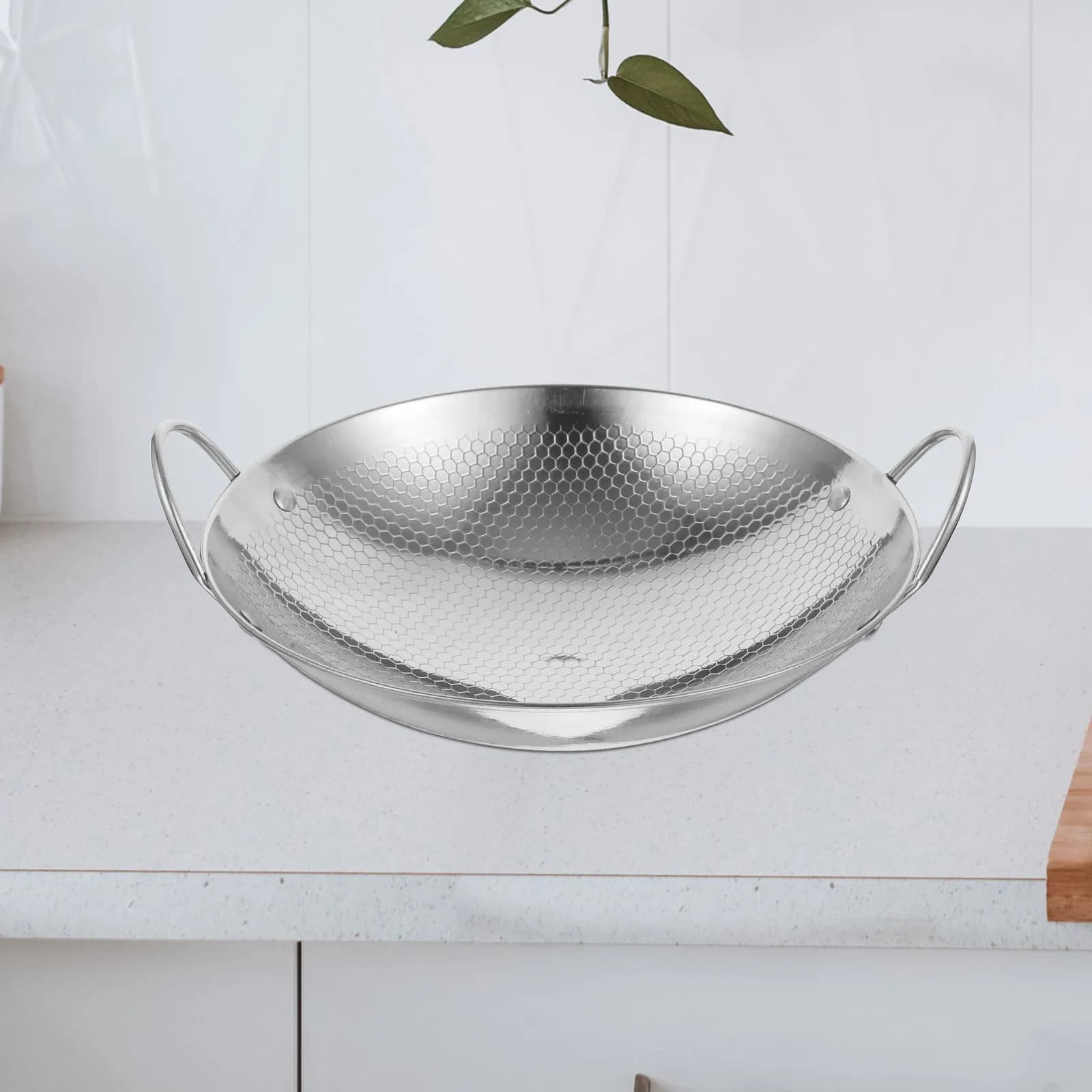 Stainless Steel Dry Pot Wok Pan for Stir Frying Multi Functional Cooking Pot with Double Heat Resistant Handles Non Stick Smooth