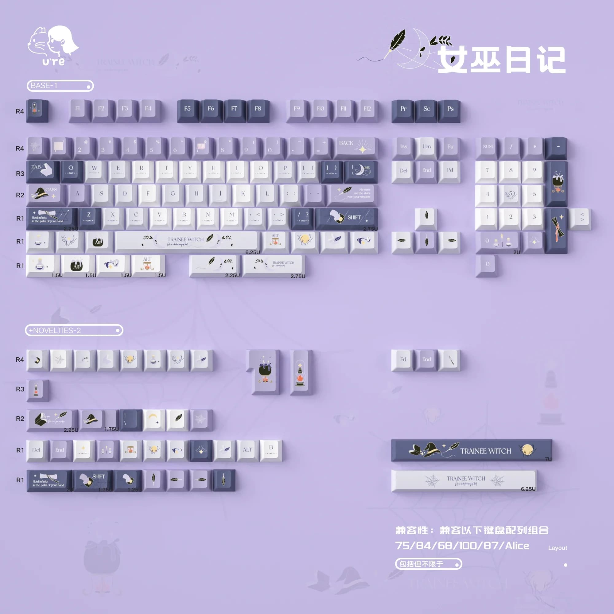 Pairs for keyboard mechanics witch purple set complete custom sublimation PBT thickened original height