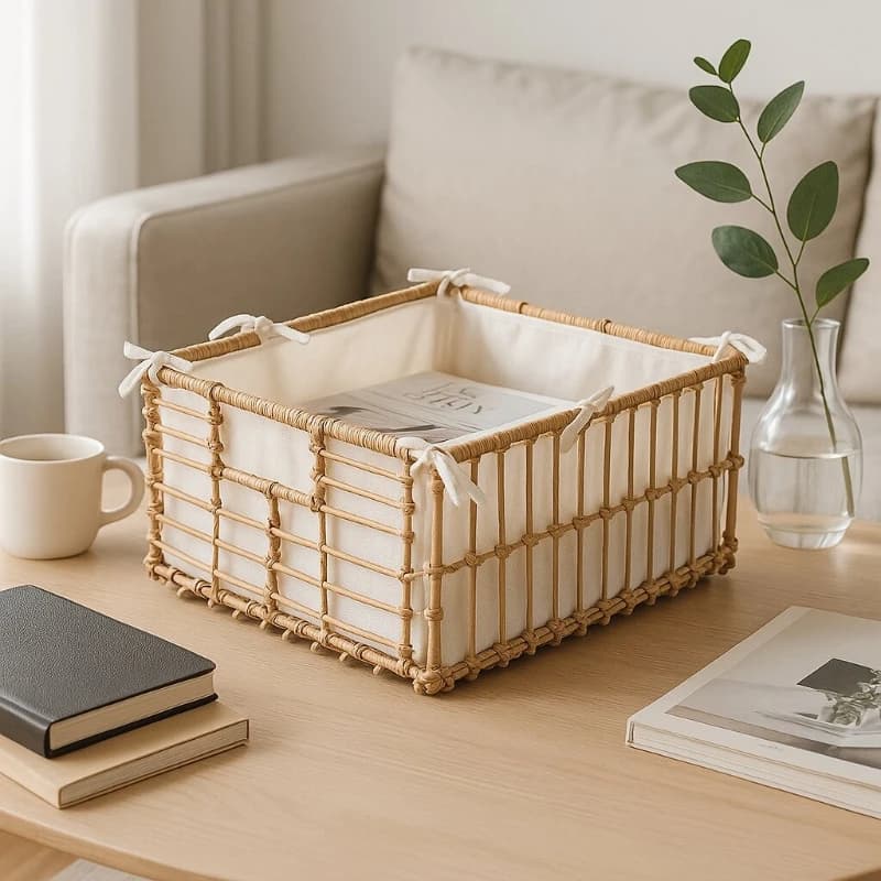 Cestino portaoggetti per tessitura in rattan naturale fatto a mano, scatola da cucito intrecciata multiuso, per scrivania, cucina, picnic, lavanderia