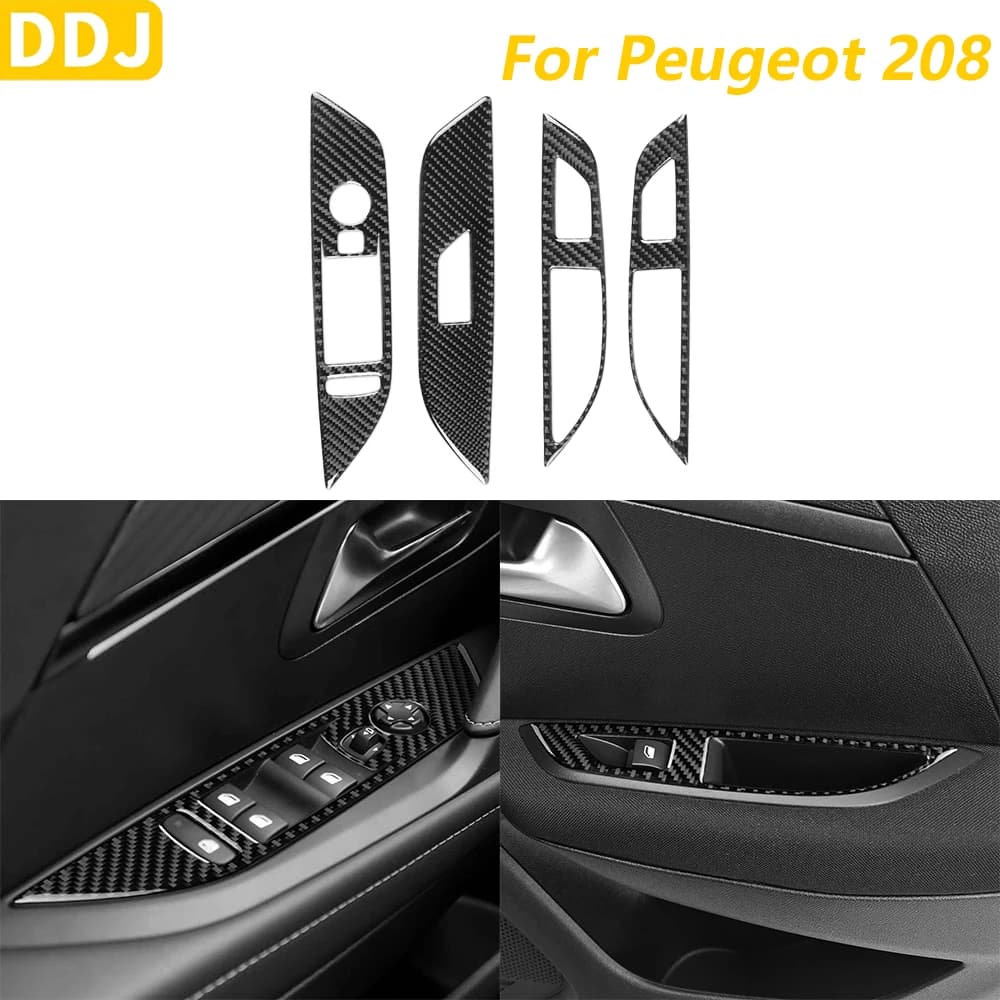 For Peugeot 208 and-208 2020-2025: Carbon Fiber Cover for Control Panel Switches, Motor Accessories, Decorative Sticker