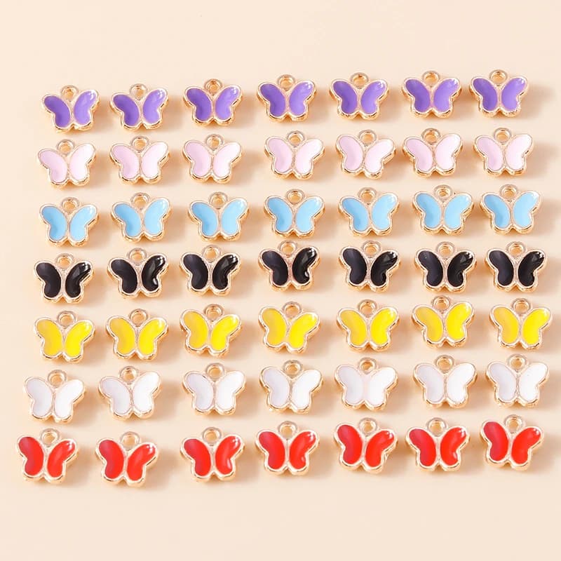 30pcs 8x8mm Cute Mini Enamel Flying Butterfly Charms Pendants for Jewelry Making Earrings Necklaces Bracelets DIY Craft Supplies