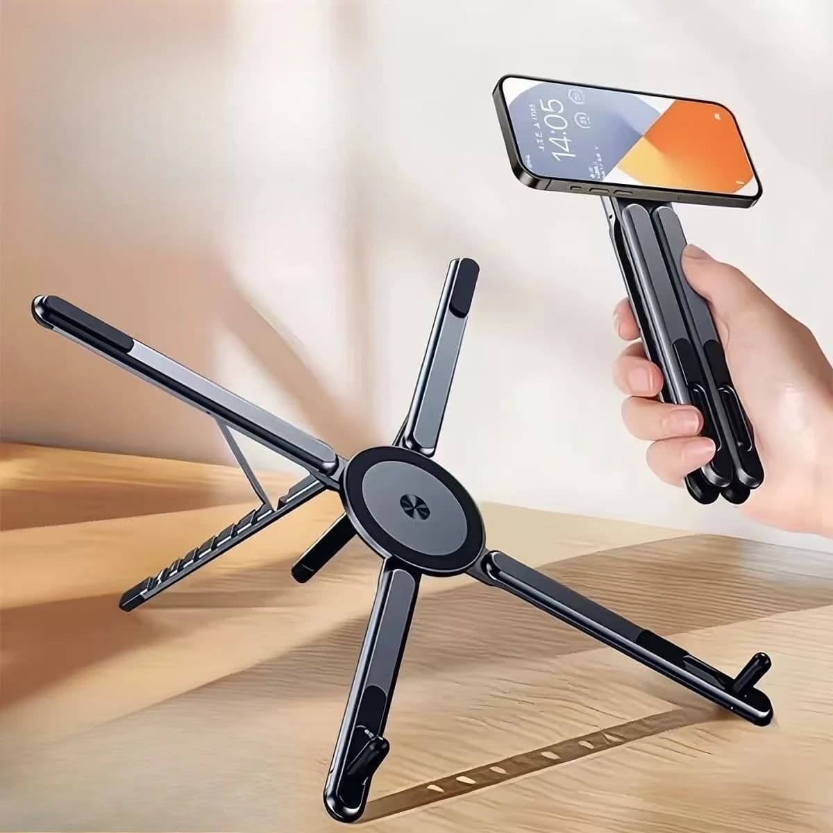 Aluminum Alloy Laptop Stand 3‑in‑1 Magnetic Foldable Portable Holder For Laptop Phone Tablet Multi‑Purpose Desktop Bracket