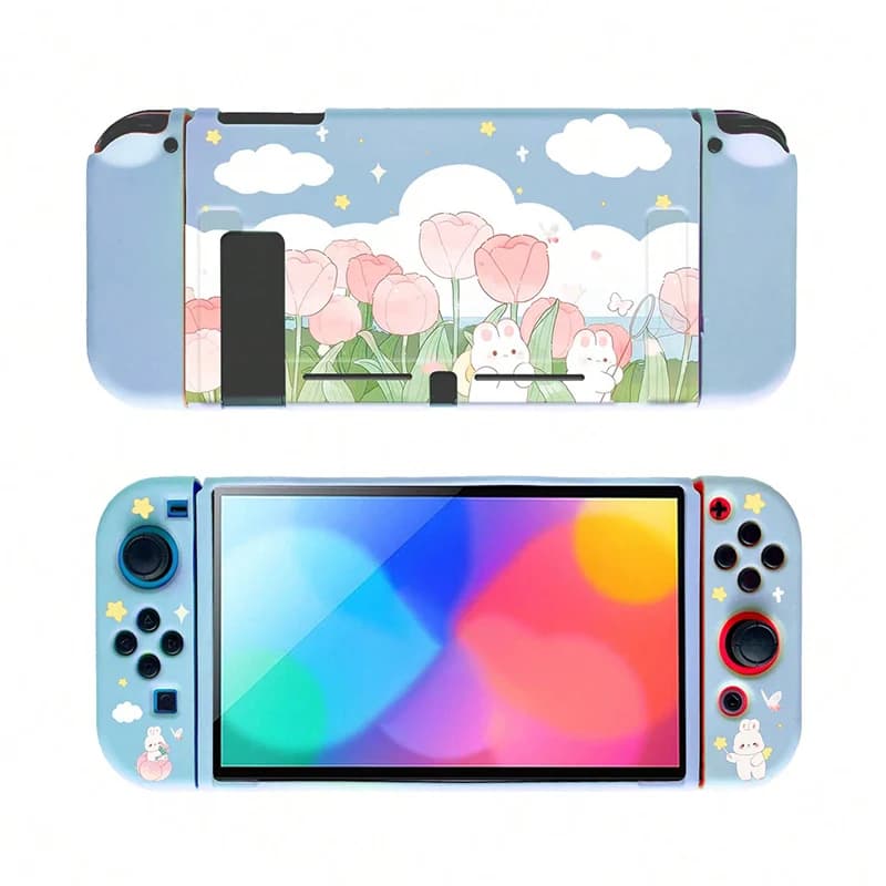 Custodia in TPU con motivo a coniglio e stella compatibile con custodia portatile per Nintendo Switch custodia rigida impermeabile impermeabile
