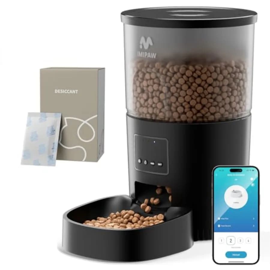 Distributore Automatico di Cibo per Gatti 5G WiFi con 6 Sacchetti Essiccanti per Alimenti Secchi, Impermeabile e Ermetico, Bianco