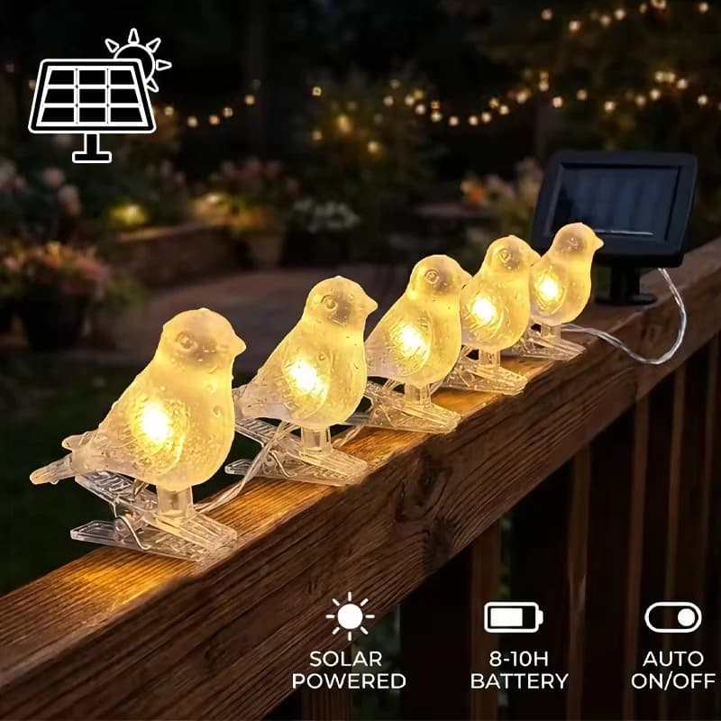 Solar Bird Fairy String Lights Waterproof Outdoor Hanging Garden Decorative Lights for Patio Balcony Villa Wall Fence Backyard