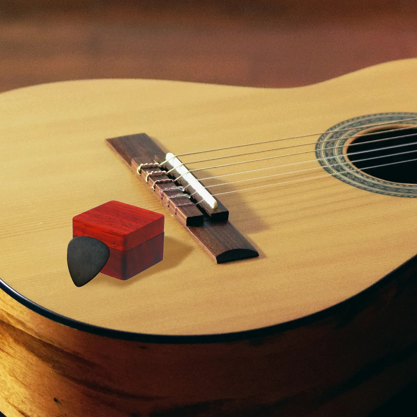 Wood Guitar Pick Storage Box Natural Grain Polished Organizer Holder for Acoustic Electric Ukulele Picks Portable Safe Carrying