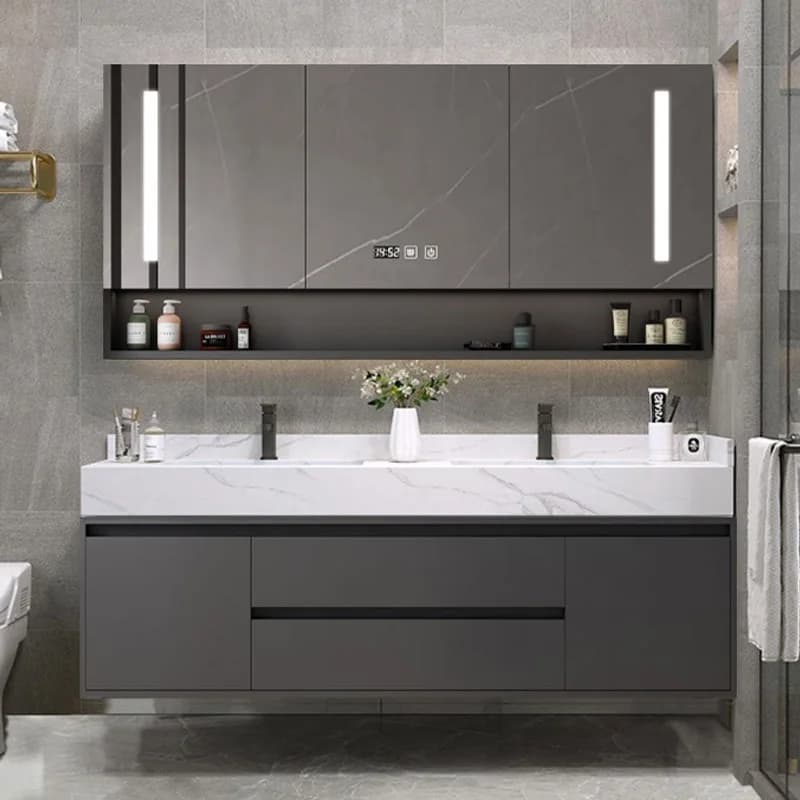 2026 New Design Bathroom Dresser With Mirror And Led Lights Wash Basin Double Basin
