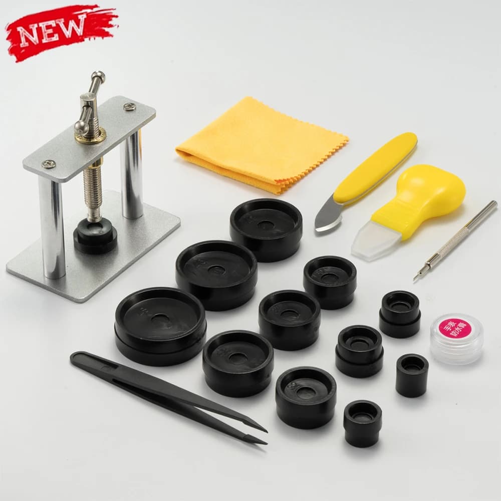 Set di presse per orologi professionali Parte posteriore dell'orologio per strumento di chiusura CASE e fissaggio per stampi Kit di stampi per strumenti di riparazione orologi per orologiaio 12 stampi