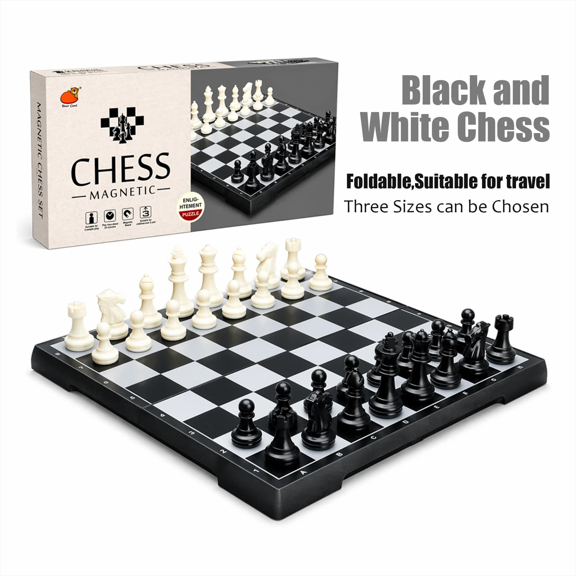 Set di scacchi pieghevole, tavola arrotondata, pezzi bianchi e neri, puzzle educativo, gioco da viaggio portatile per bambini, adulti, regalo