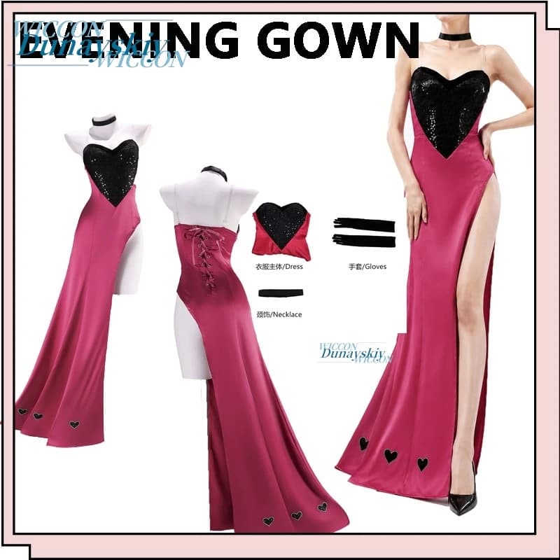 Costume Cosplay Anime Game, Abito con Spacco Alto e Paillettes a Forma di Cuore, Set Jirai Kei per Feste, Comic Con, Halloween