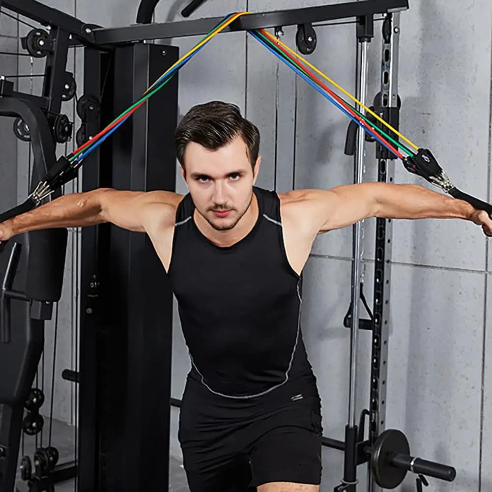 Latex Resistance Band Set with Handles, Wheel for Abdominals, Muscular Roller with LCD Screen and Cable Straps