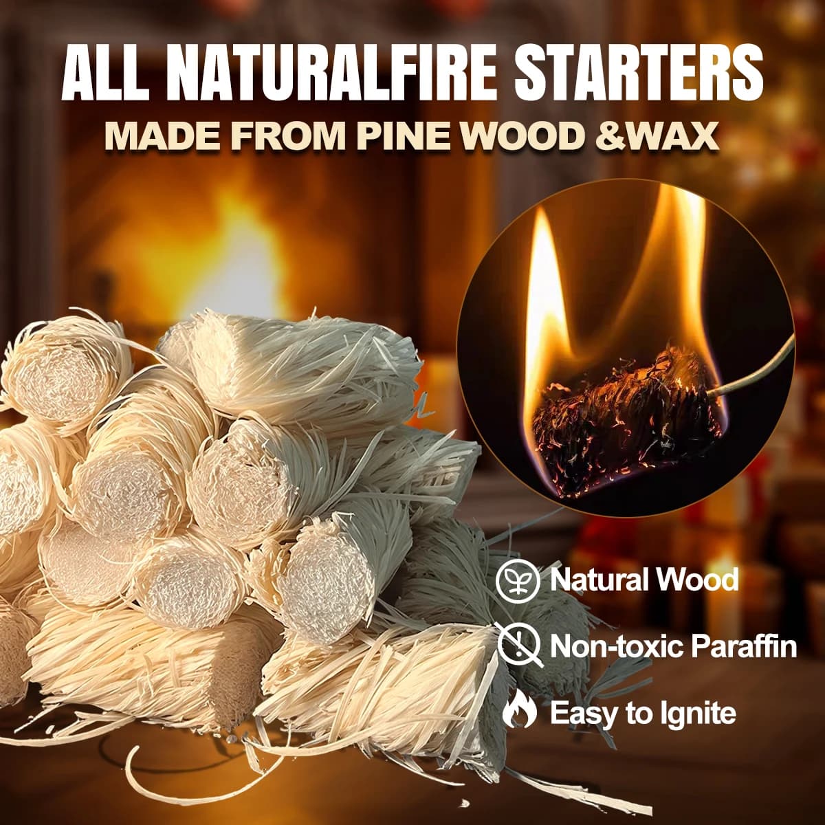 20/30/50/80pcs natural fire starter, wax wood stick, suitable for fireplace, barbecue stove, chimney oven, charcoal ignition