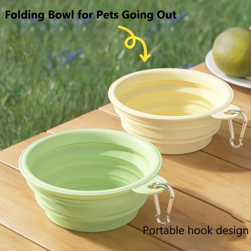 Ciotola per mangiatoia per cani portatile pieghevole in silicone Dispenser per animali domestici Gatto per cani da viaggio all'aperto con bottiglia per moschettone Contenitore per acqua alimentare