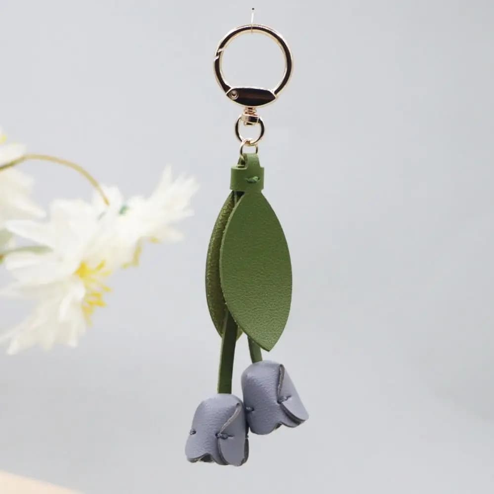 Ciondolo per Borsa a Forma di Tulipano in Pelle PU, Decorazione per Zaino, Accessori Abbinati, Charm Floreale con Cordino per Ragazze