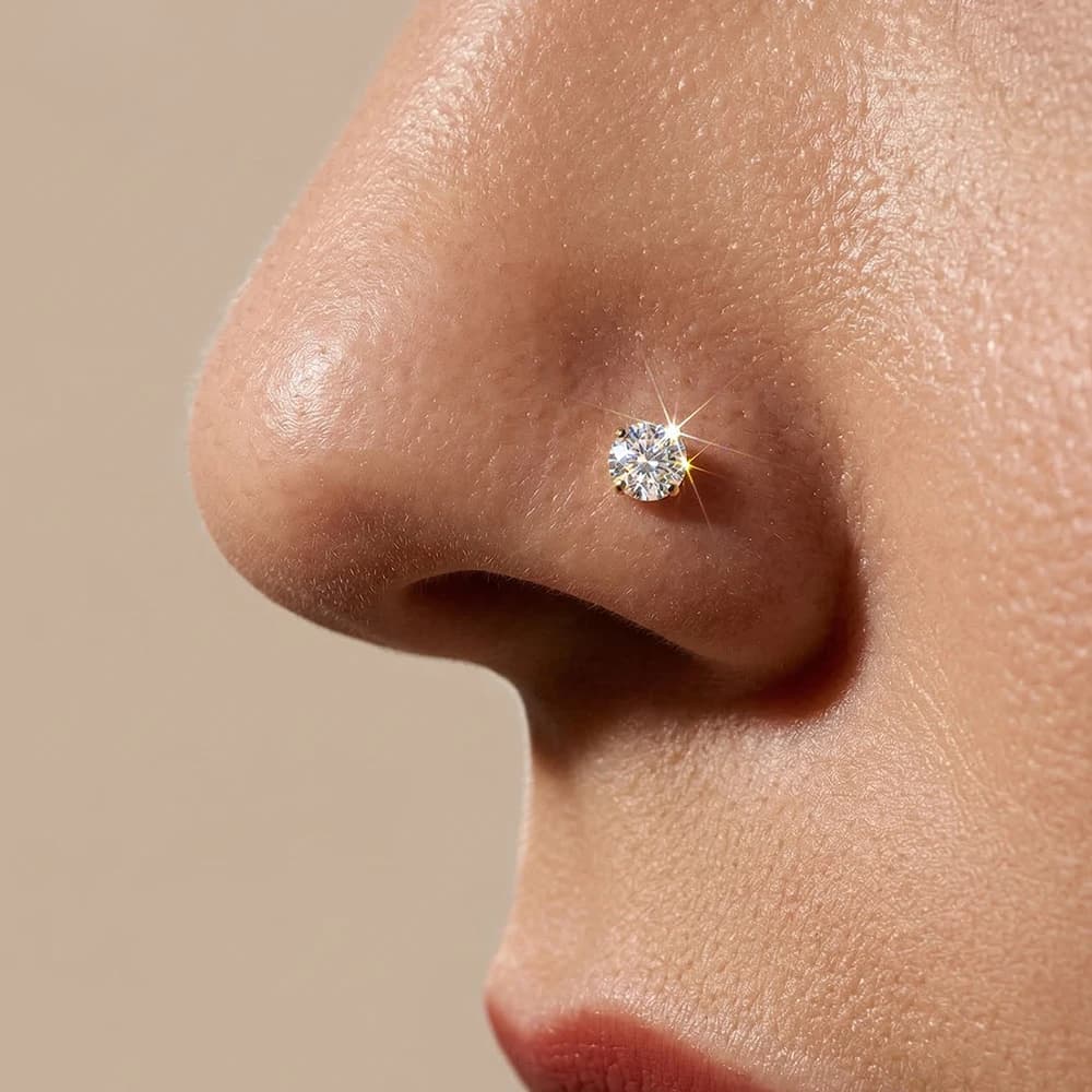 Aide S925 Argento Sterling Lucido 2/3/4/5mm Zircone Anello da Naso Semplice a Quattro Punte Orecchini Piercing Gioielli Raffinati da Donna 1 Pezzo