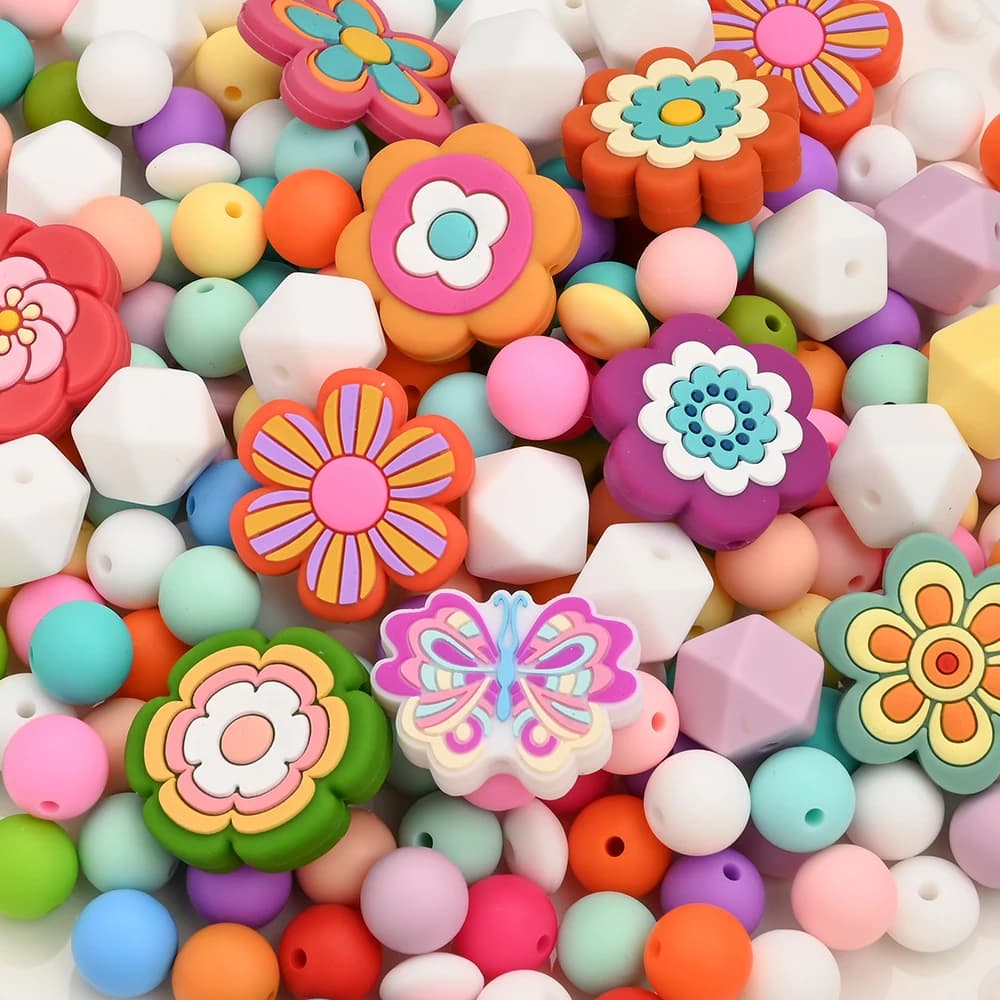 11 pz Perline di Silicone Del Bambino Massaggiagengive Fiore Perline Rotonde Dentizione Del Bambino Giocattoli Da Masticare Fai Da Te Ciuccio Catena Accessori Dei Gioielli Bpa Libero