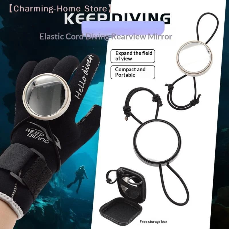 Specchio retrovisore subacqueo regolabile con cordino, per immersioni in grotta e in barca, attrezzatura BCD, specchio con corda elastica.