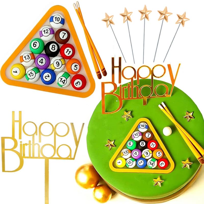 Decorazione per torta con palla da biliardo Ragazzo per bambini Torta per festa di compleanno Decorazione per felice festa del papà Decorazione per torta sportiva da ping pong