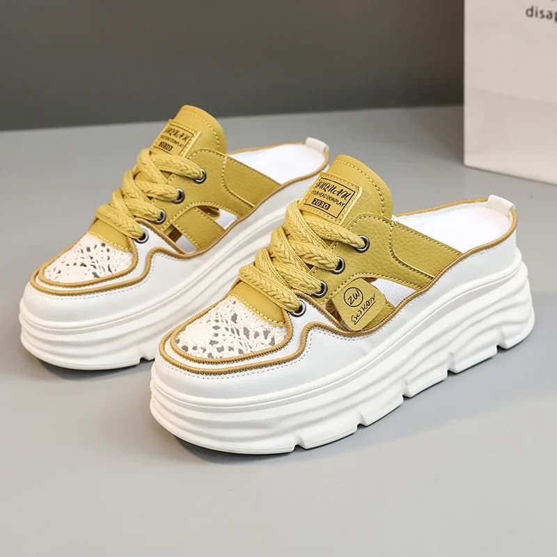 Nuove ciabatte con plateau pantofole da donna concise scarpe robuste senza schienale pantofola da esterno donna con lacci zoccoli pantofola alta moderna da donna