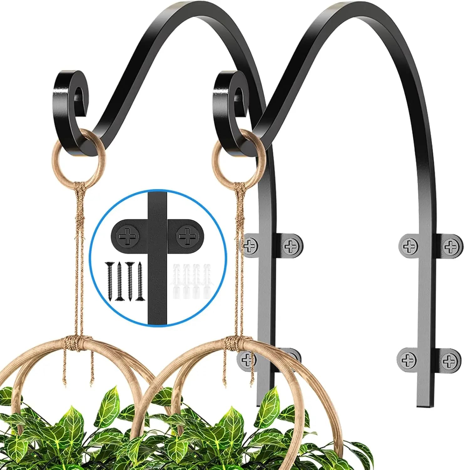 Pack of 2 Robust Hooks for Hanging Plants, from Interior/Exterior, Wall Bracket of 16 Poles for Flower Jars, Bird Eaters and Lanterns