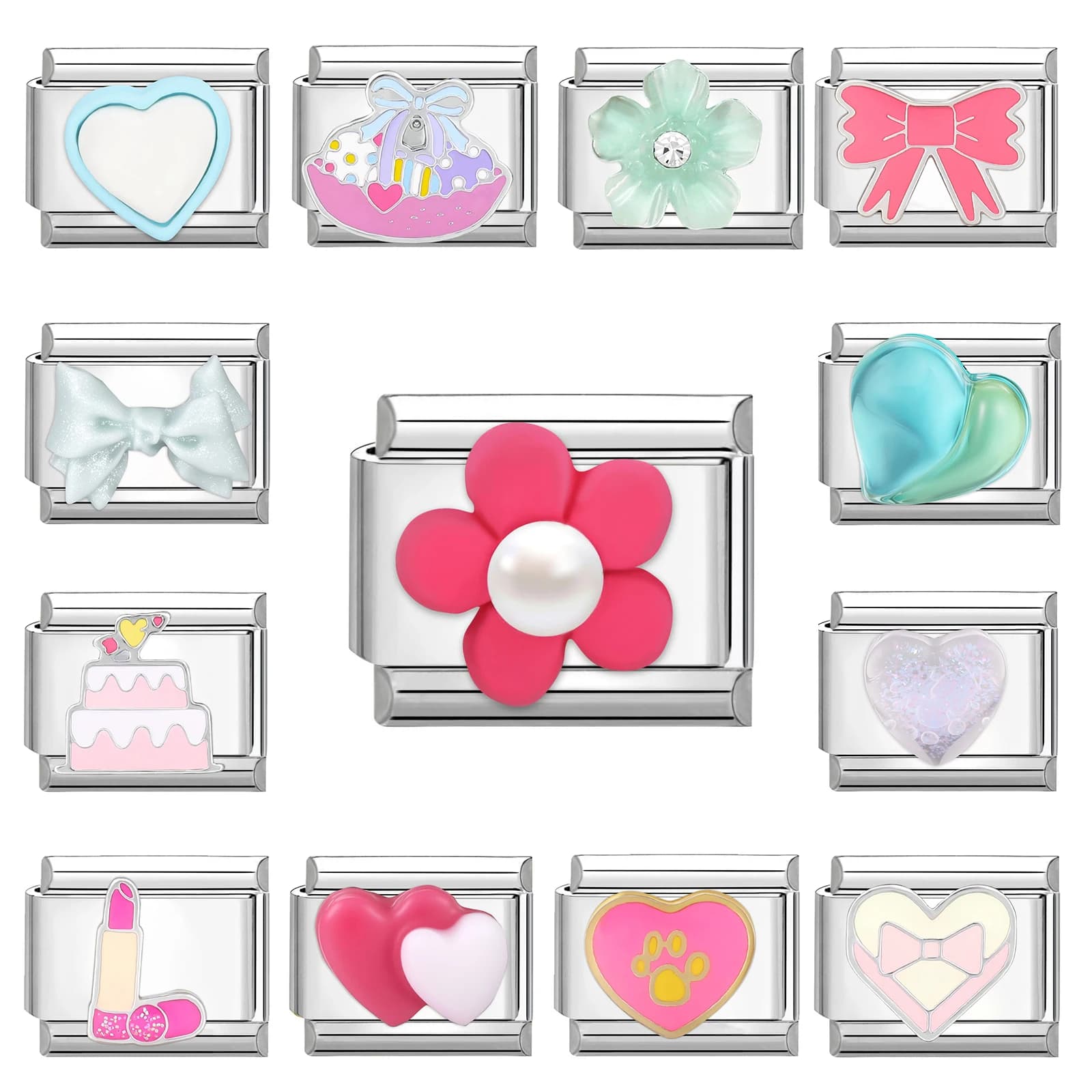 New Romantic Women Color Pink Flakes Love Heart Star Girl Charm Italian Size 9mm Stainless Steel Bracelet Jewelry With Drop Shipping