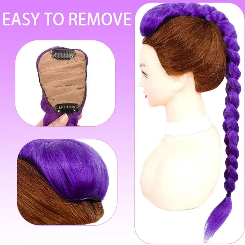 Synthetic Long Purple Braided Hair 26inch Kids Rumi Ponytail Extensions with Clips Cosplay Halloween Christmas Party Hairstyle