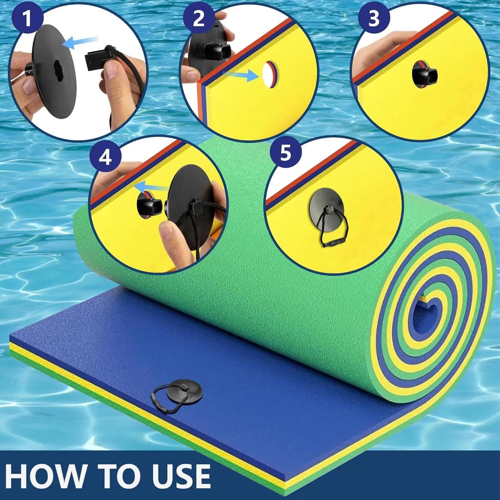 Foam Floating Mat Cable Kit Wing Mat Fixing cable Portable fasteners for Lily Pad Lakeside Beach Pool Water Yoga