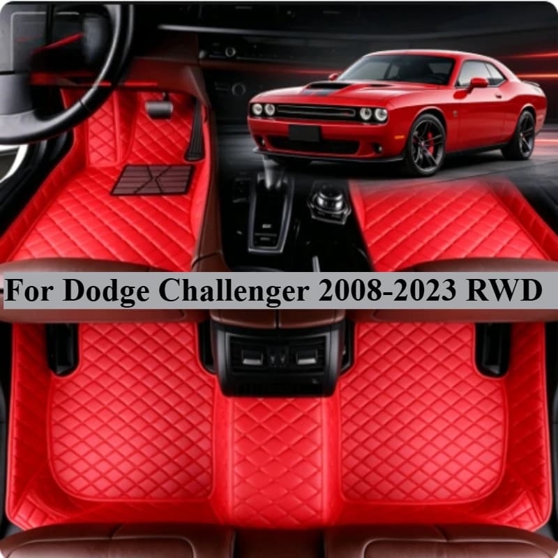 OMANE Tappetini per auto personalizzati per Dodge Challenger 2008‑2023 RWD Accessori auto per tutte le stagioni Tappeti in pelle Tappetini alla moda