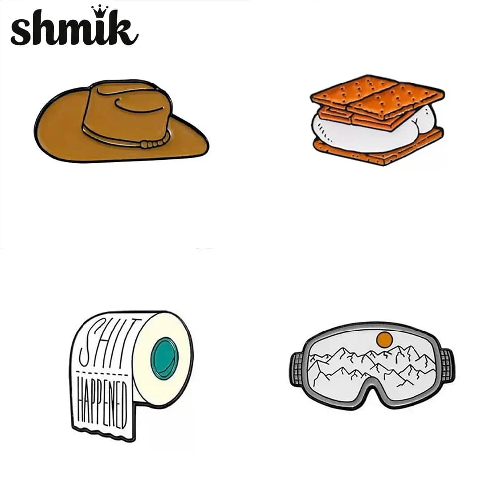 Cowboy Hat Toilet Paper Ski Goggles Enamel Pins Cartoon Metal Brooch Badge Jewelry Gift For Backpack Clothes Hat