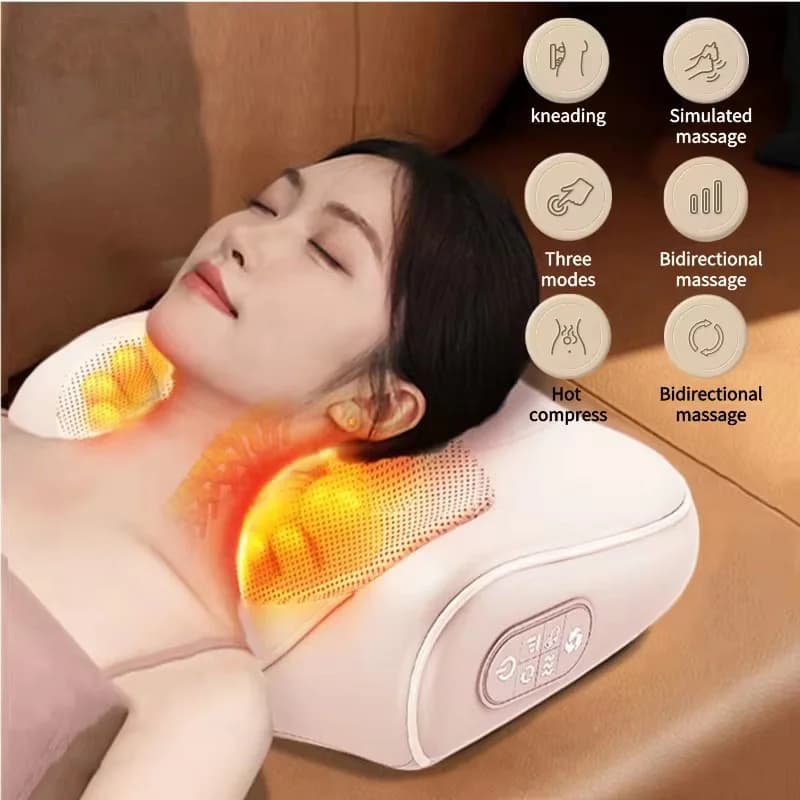 Cuscino per massaggio al collo Impacco caldo RilassamentoMassaggiatore cervicale portatile Vita Schiena Spalla Shiatsu Massaggio multifunzionale impastato