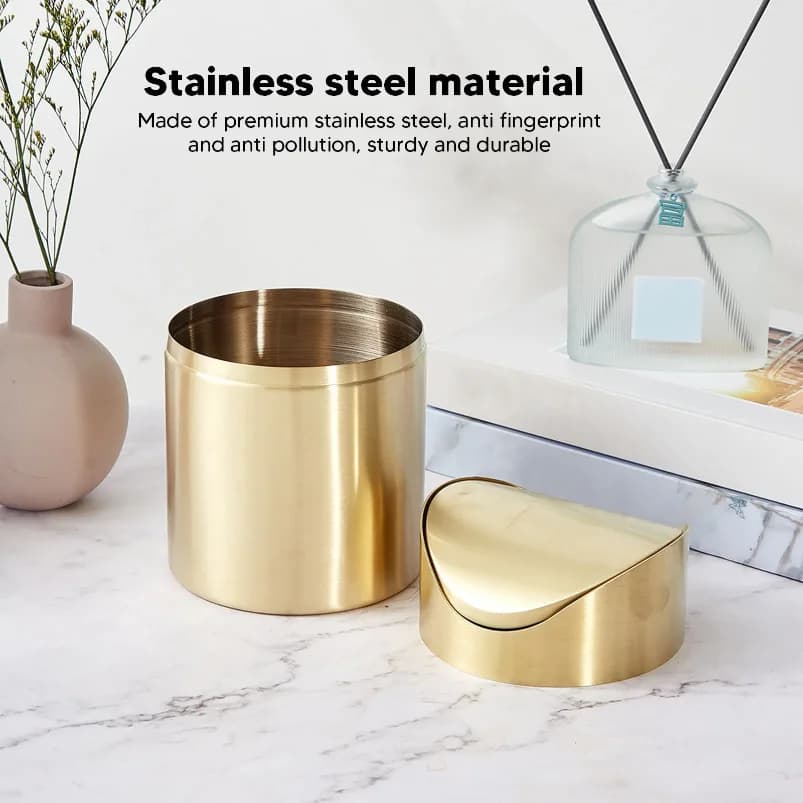Mini Countertop Trash Can Desktop Trash Can Space Saving Fingerprint Proof 304 Stainless Steel for Office for Pericarp