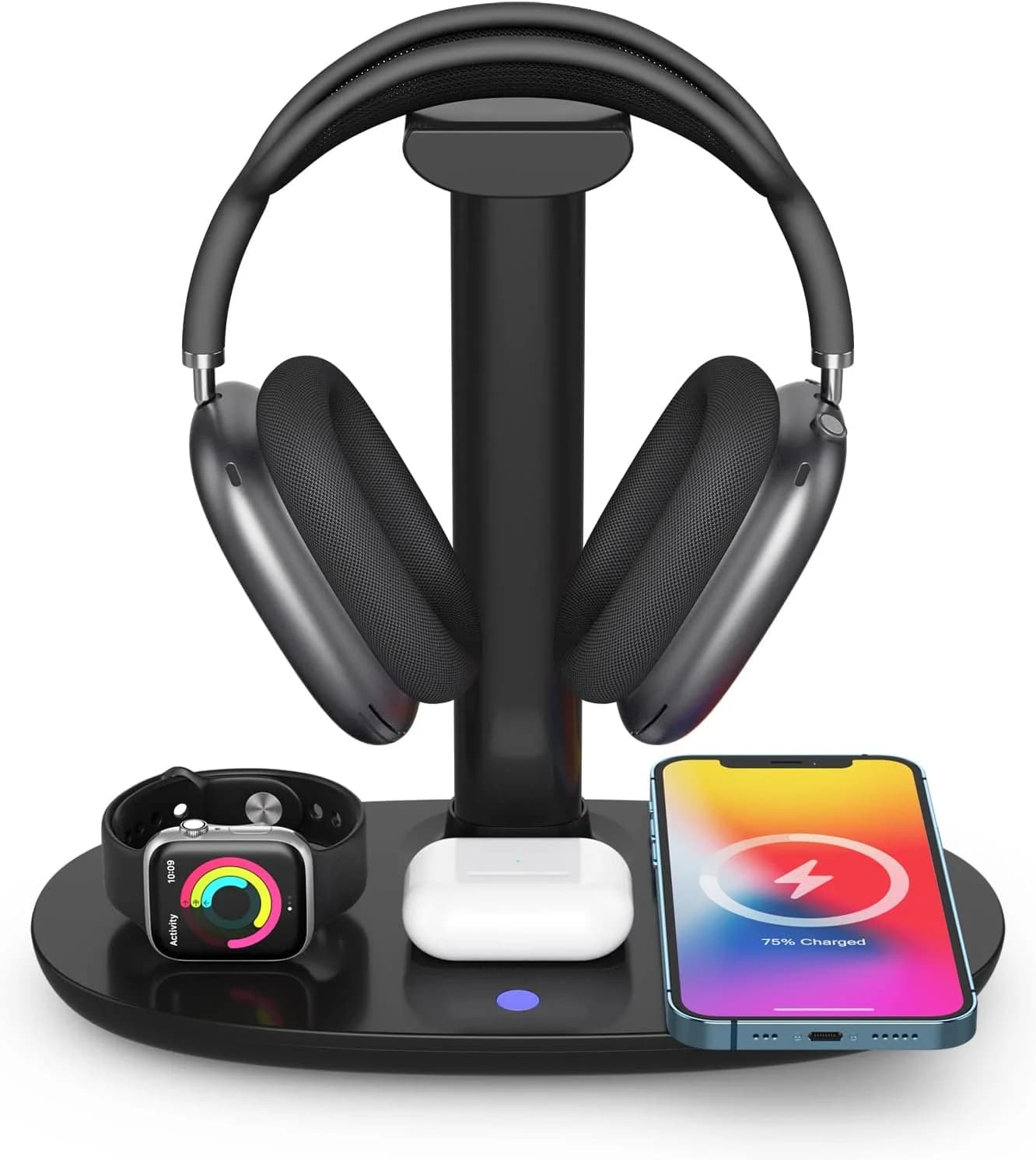 Headphone Stand with 15w Wireless Charger for iPhone,4 in 1 Charging Station Headset Holder for AirPods Max/Pro/4/3 iWatch 10/9