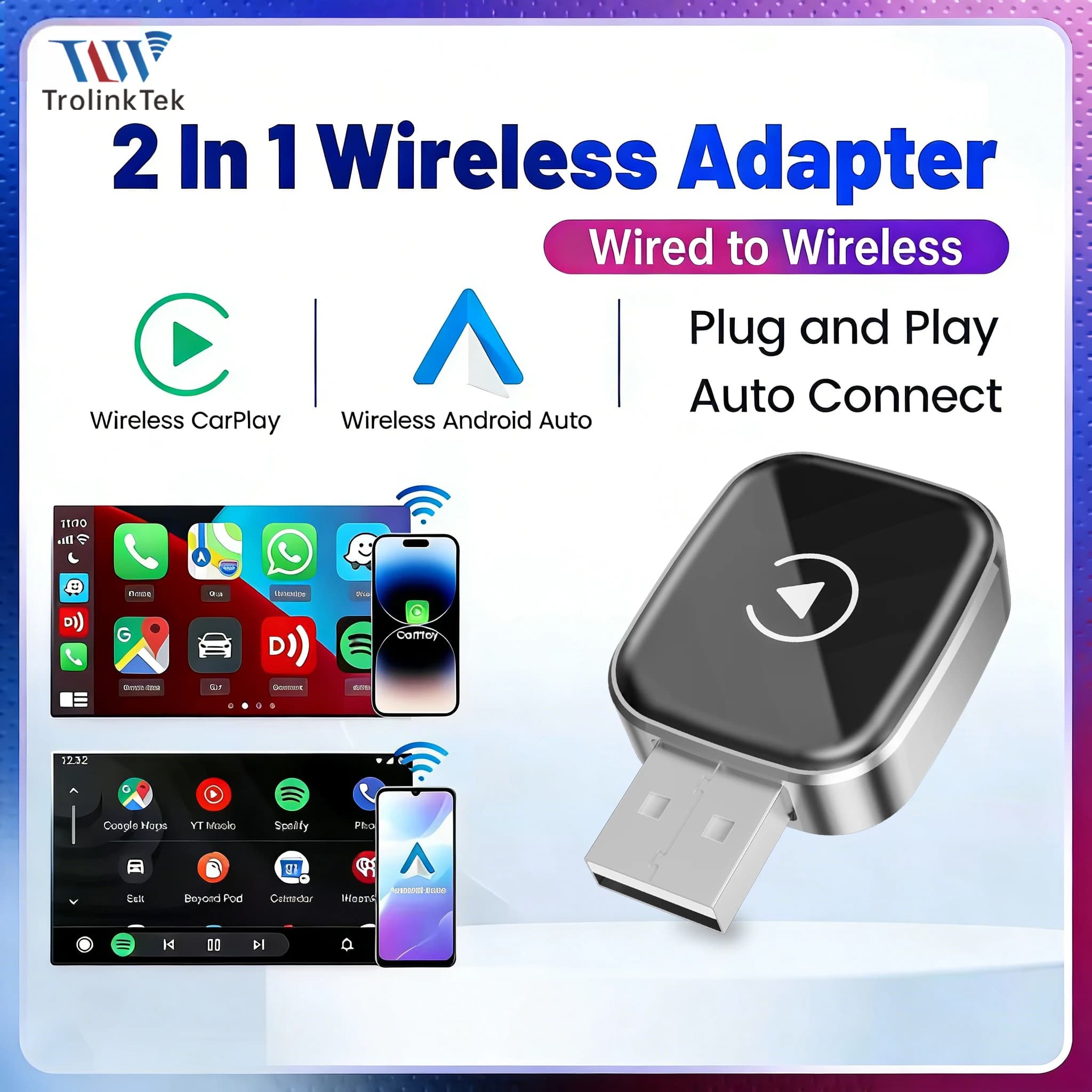 2025 New Carplay Wireless Wired Alloy Carplay Adapter Wireless and Android Auto Smart Box Plug Play for Most Vehicle Models