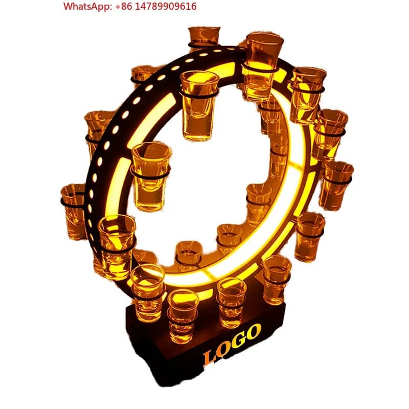Espositore LED di Lusso Personalizzato per Bottiglie - Porta Bicchierini e Vino LED Ricaricabile VIP con Logo Personalizzato, Pieghevole e Lucido, Portatile