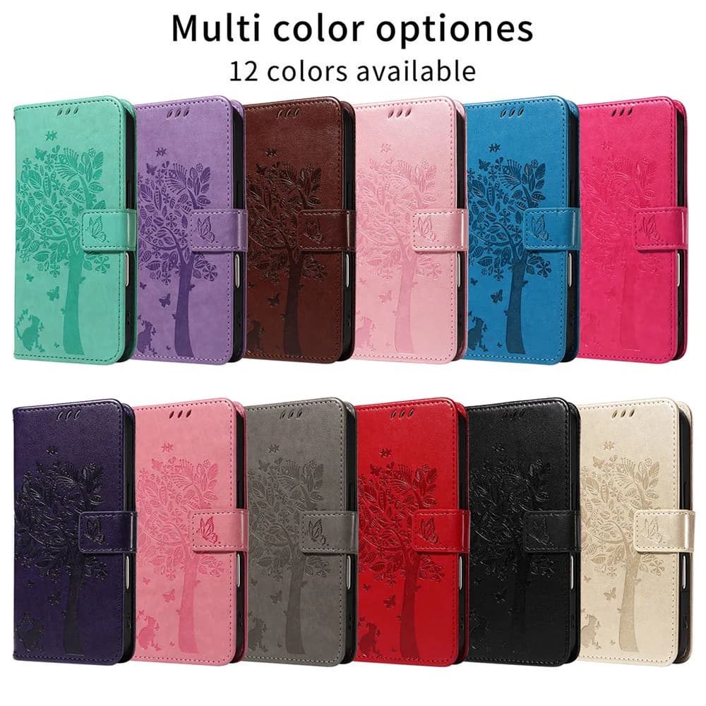 Cat Tree Leather Case for Redmi Note 8 9 10 11 9S 10S 11S 7A 8A 9A 9C 10 10A 10C Flip Wallet Card Cover Funda