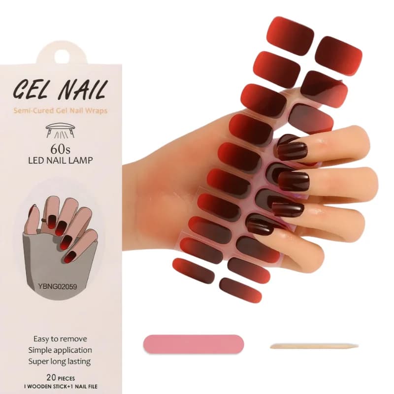 20 punte Strisce per unghie in gel semicurato Lavoro di lunga durata con qualsiasi lampada UV Fai da te per adesivo per manicure da salone con bastoncino in legno e lima per unghie