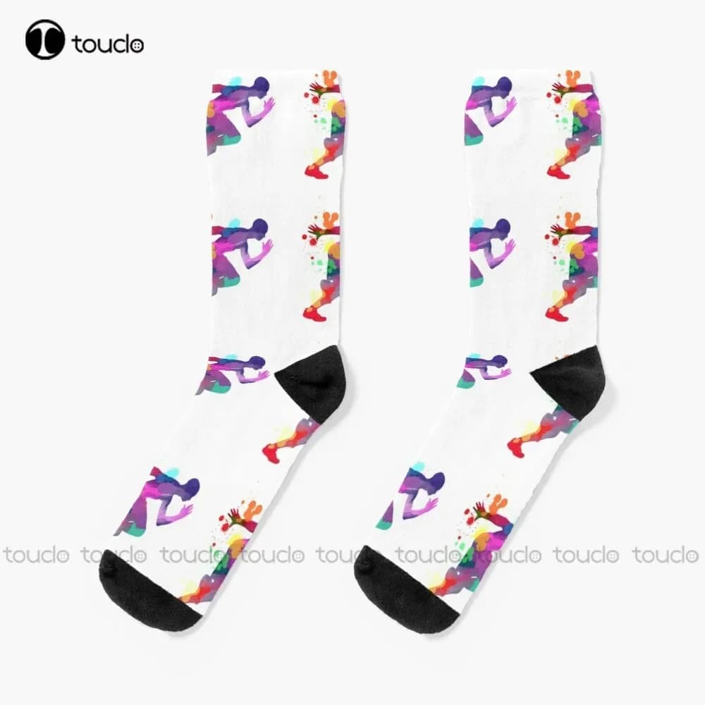 Runner Colorful Paint Splash Running Athletics Athlete I Love Sports Fan Players Enthusiasts Pro Professional Socks Mens Socks