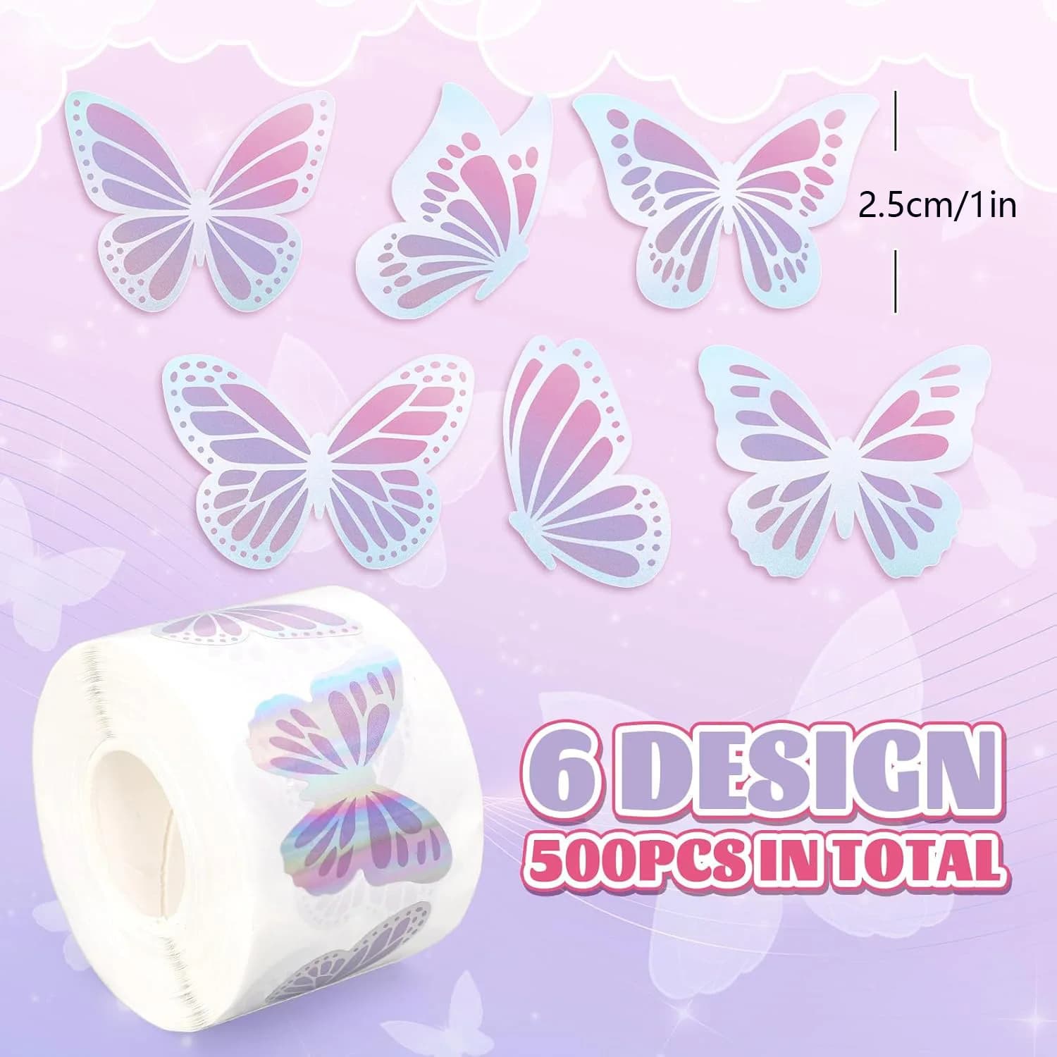 500Pcs Laser Butterfly Stickers Adhesive Labels for Gift Box Packaging & Stationery Decor