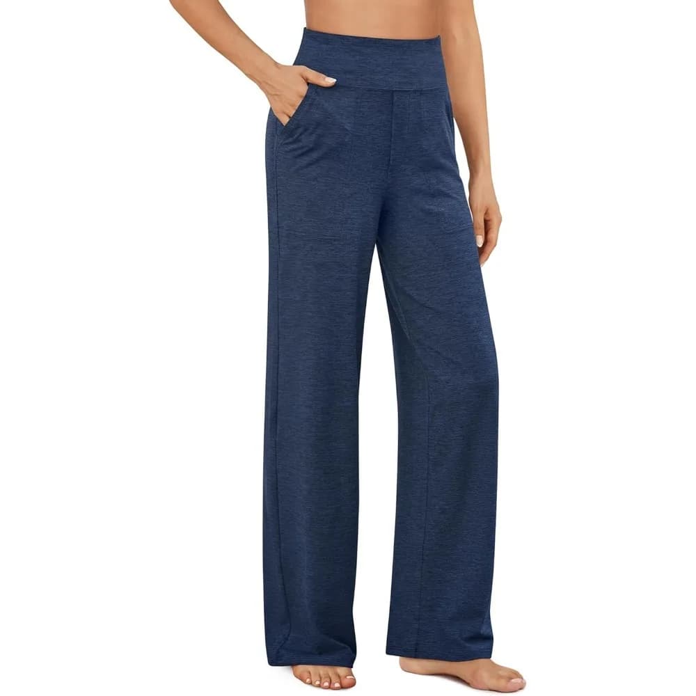 (Bule) Pantaloni da yoga Pantaloni a gamba larga con tasche Abito elasticizzato a vita alta Pantaloni sportivi casual Petite/Regular