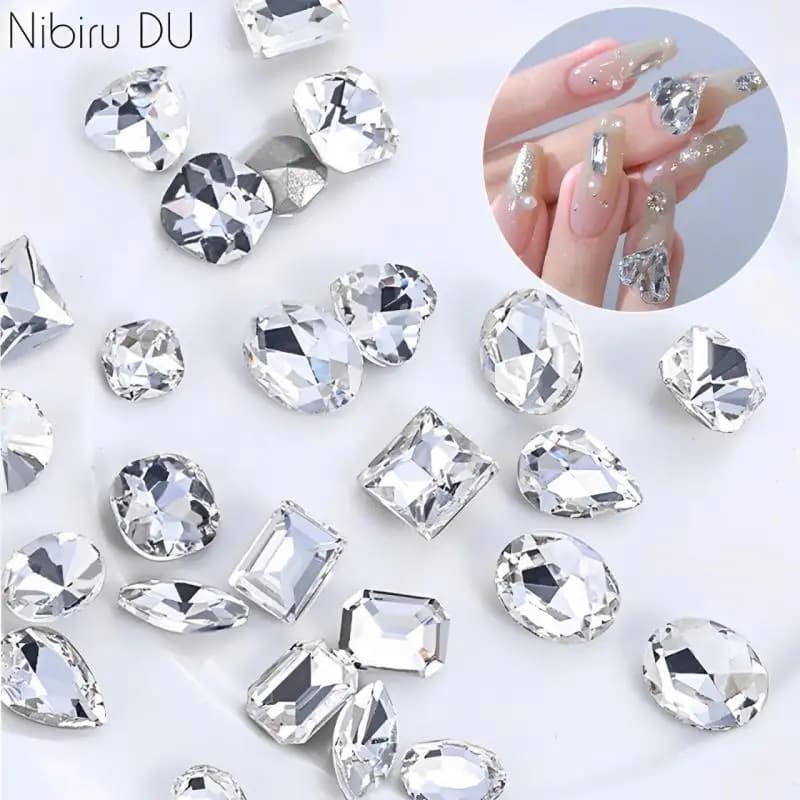 10 pezzi grandi gioielli in cristallo bianco per unghie con fondo a punta decorazioni con diamanti ornamenti per Manicure ad alta trasparenza di lusso