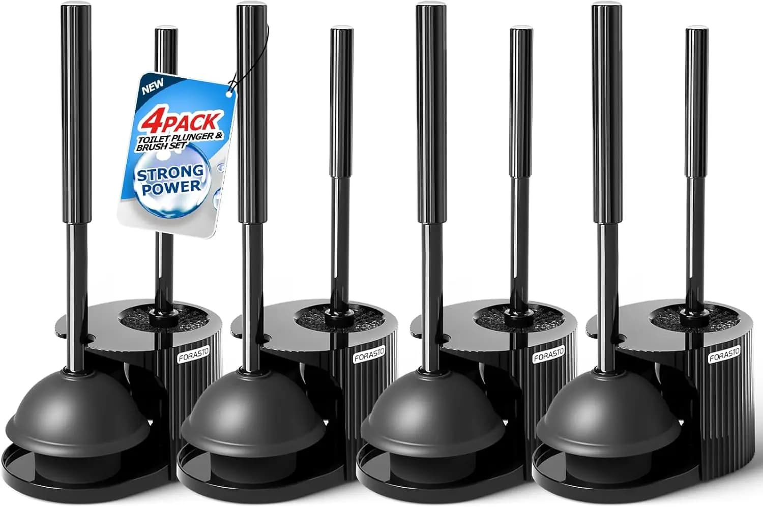 Set 4 Pezzi 2-in-1 Spazzola per WC e Sturalavandini con Manico Allungato, Kit di Pulizia per Bagno
