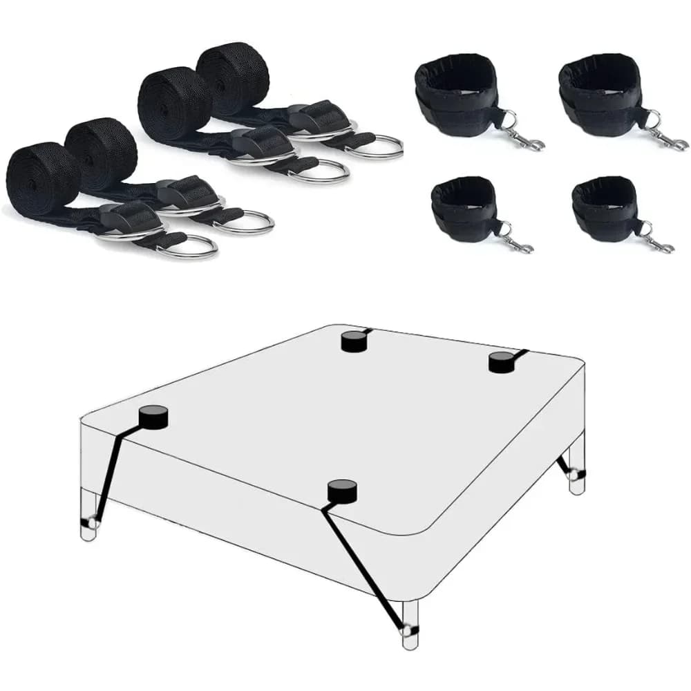 Kit di Contenimento per Letto BDSM, Giocattoli per Adulti per Coppie con Manette e Cinghie Larghe, Lunghezza Regolabile, Installazione Rapida