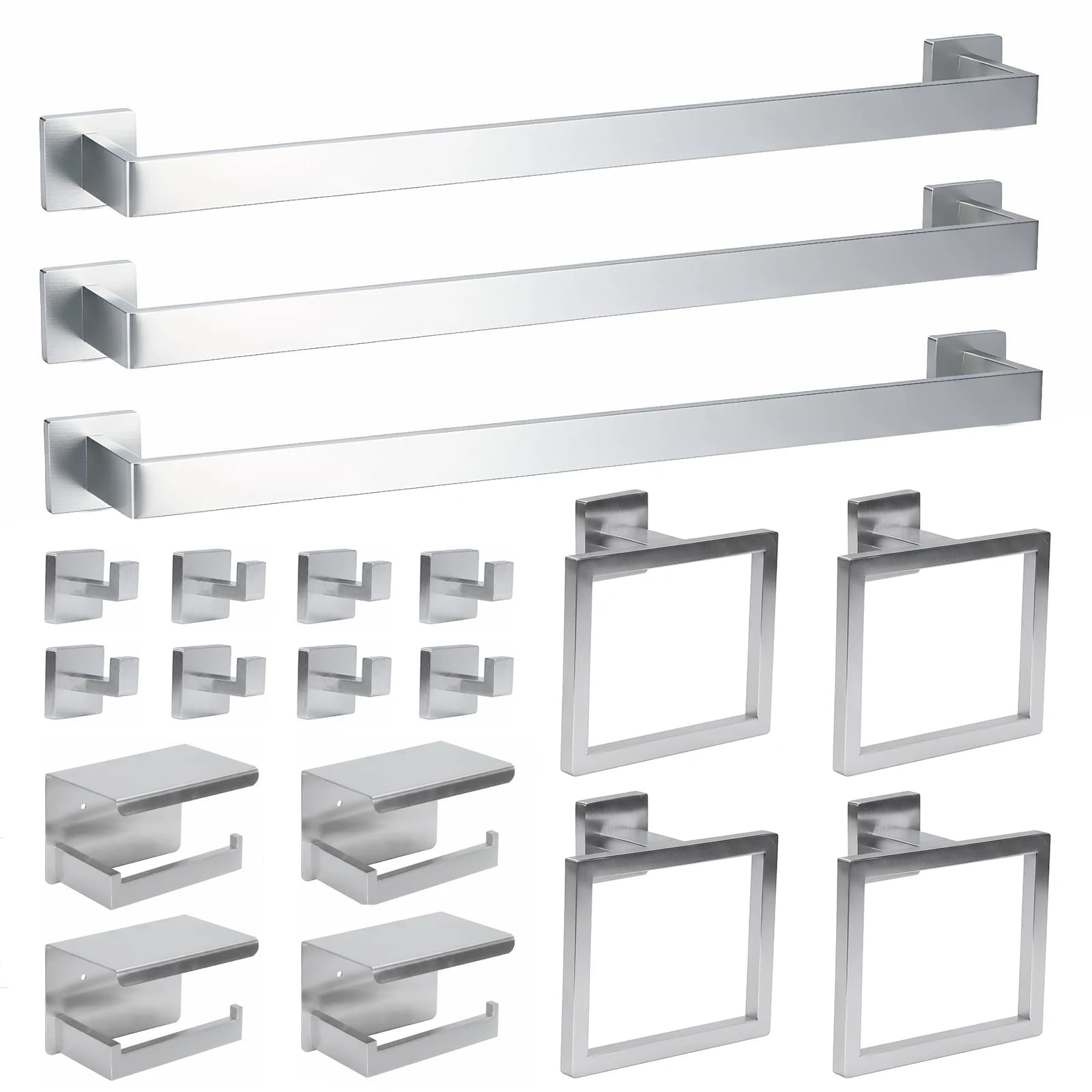 Set di 20 Accessori per il Bagno in Acciaio Inox da Parete con Portasciugamani/Anello/Gancio/Portarotolo