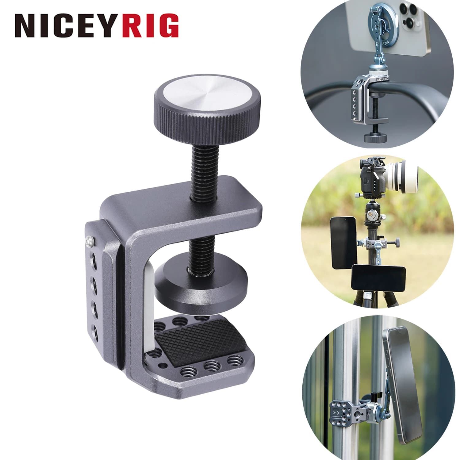 Niceyrig C-Clamp Metal Table Support for Camera/Smartphone, Adjustable Desk Clamp with Cold Shoe Attack and NATO Rail