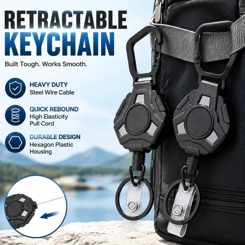 High‑elastic Thickened Steel‑wire Rope Retractable Keychain Carabiner Quick‑rebound Anti‑lost Anti‑theft Pull‑reel Gadget Secure